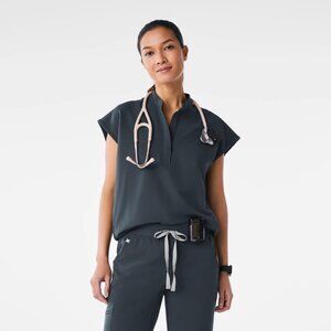 FIGS Women's Rafaela Oversized V-Neck Scrub Top in Dark Harbor, S